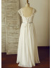 Cap Sleeves Ivory Lace Chiffon Corset Back Wedding Dress